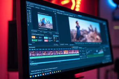 カラーグレーディング中のPCモニター画面