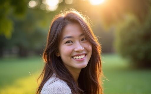 公園の光の中で撮影されたポートレート写真
