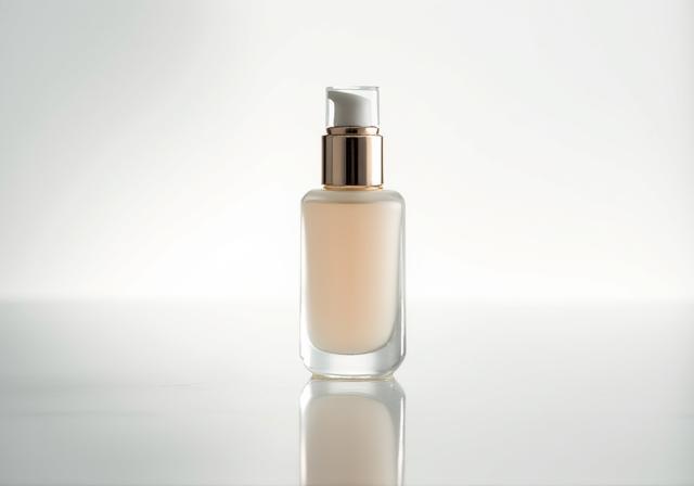 ミニマルな背景で美しくライティングされた化粧品のボトル
