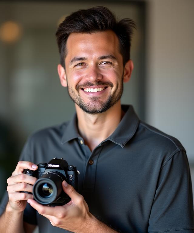 カメラを手に微笑むShutter Koiの代表フォトグラファー